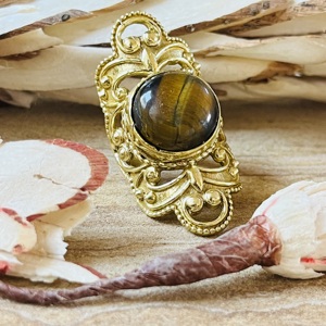 Hot Selling Tiger Eye Chunky <b>Ring</b> Vintage Filigree Style Boho <b>Ring</b> 18k Gold Plated Brass <b>Statement</b> Chunky Wholesale Womens <b>Ring</b> - Product Image 3