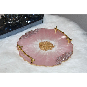 Handmade <b>Epoxy</b> Resin Serving Tray With Gold Handles Custom Marble Effect Geode Decorative Tray For <b>Coffee</b> <b>Table</b> & Vanity On Sale - Product Image 4