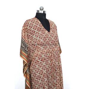 Kaftan indien 100% coton imprimé au bloc Bagru, cache-maillot de bain fait main, motif floral, longueur midi, taille naturelle, écologique, pour l'été et l'automne - Product Image 4
