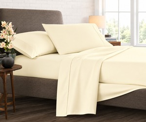Export Quality 200 TC King <b>Bed</b> Sheet Set (<b>4</b>-Piece) Premium Cornsilk Soft Breathable Cotton Bedding Comfortable Everyday Luxury - Product Image 1