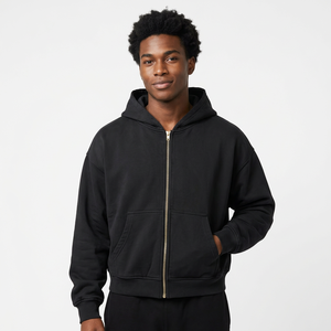 Sweat-shirt à capuche noir à fermeture éclair, surdimensionné, unisexe, streetwear, avec poche kangourou - Product Image 6