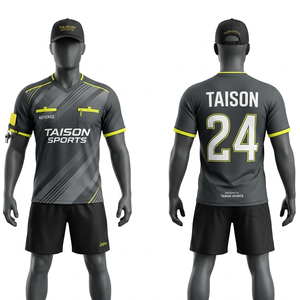 เสื้อกรรมการฟุตบอลโพลีเอสเตอร์อินเตอร์ล็อคพรีเมียม 180 GSM สีเบจ ดีไซน์แผงสีดำ พร้อมโลโก้แบบกำหนดเอง - Product Image 2