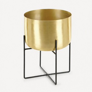 Vente en gros de jardinières en métal doré de luxe avec support en fer noir, grand pot de plante d'intérieur pour salon, balcon et décoration d'hôtel - Product Image 2