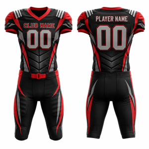 Ensemble de maillots de football américain personnalisés pour hommes, noir, rouge, gris, imprimé par transfert thermique, col en V, bretelles en T, manches courtes, évacuation de l'humidité - Product Image 1