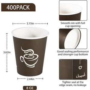 Confezione da 400 Bicchieri di Carta Marroni da 237 ml per Caffè Caldo, Ideali per Feste, Picnic ed Eventi in Viaggio - Product Image 2
