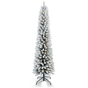 Albero di Natale Artificiale Preilluminato da 180 cm con Base Solida da 40 cm, Effetto Neve Sparse in Materiale PE, Decorazione per la Casa - Product Image 1