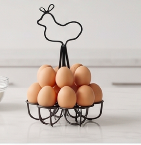 Elegante Porta Huevos con Diseño de Gallina en Metal con Recubrimiento en Polvo Negro, Perfecto para un Moderno Almacenamiento y Organización de Cocina de Dos Niveles - Product Image 5