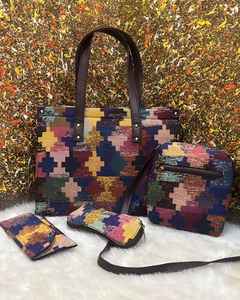 Women’s Fashion Handbag Set 4pcs Geometric Pattern Tote <b>Bag</b> with Shoulder <b>Bag</b> Wallet & Clutch - Product Image 3