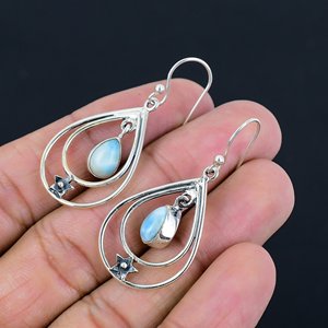 Handmade Pear Larimar <b>Dangle</b> <b>Earrings</b> 925 Sterling <b>Silver</b> Gemstone Jewelry for Women Anniversary Party Gift Wholesale - Product Image 4