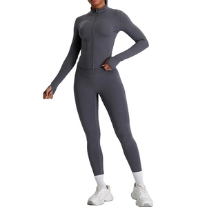 Ensemble de yoga 2 pièces-Tenues d'entraînement pour femmes-Survêtement à manches longues avec fermeture à glissière-Veste mince-Leggings à taille haute-Gym Sport Running Suit - Product Image 4