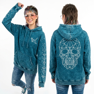 Sweat à capuche zippé pour femme, couleur anthracite délavé, avec motif squelette d'aigle, en molleton épais effet vieilli, vêtement d'extérieur, personnalisable en usine - Product Image 4