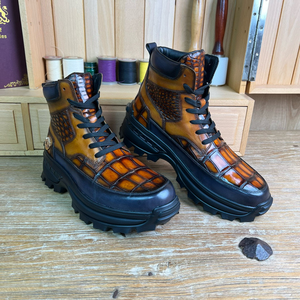 Botas Cortas de Invierno Personalizadas para Hombre, con Cordones, Parte Superior de Cuero, Forro de Cuero Genuino, Aumento de Altura, Antideslizantes - Product Image 4