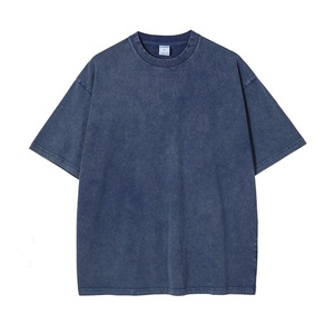 T-shirt d'été pour homme en jersey de coton épais, respirant, vintage, délavé à l'acide, coupe oversize à épaules tombantes, devant court, couleur unie - Product Image 1