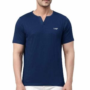 Camisetas Personalizadas de Alta Calidad 100% Algodón de Manga Corta para Hombre, Lisas, de Secado Rápido, Transpirables, Cuello en V, Servicio OEM - Product Image 3