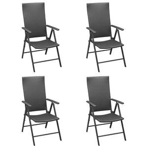 Ensemble de 4 chaises de jardin en rotin PE noir, taille moyenne, pliables, avec structure en aluminium - Product Image 1