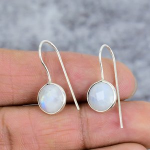 925 <b>Sterling</b> <b>Silver</b> Natural Rainbow Moonstone Handmade Bezel Hook Earrings Trendy Gift for Parties & Everyday Wear - Product Image 3