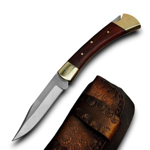Cuchillo Plegable Hecho a Mano de Acero Inoxidable con Mango de Madera Padauk Roja y Latón, Cuchillo de Bolsillo Plegable para Exteriores, Personalizable OEM - Product Image 1