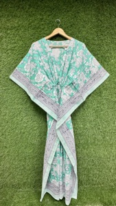 Robe Kaftan en Coton Imprimé Floral pour Femme, Tunique Bohème, Cache-maillot de Plage, Tenue de Vacances d'Été, Style Indien - Product Image 2
