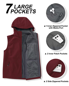 Chaleco con capucha impermeable personalizable, chaleco softshell profesional para personal de exteriores, chaqueta uniforme sin mangas transpirable y duradera - Product Image 2