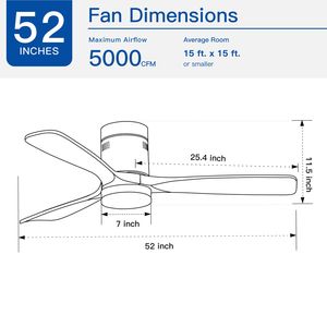 Ventilatore da Soffitto LED Integrato da 52 Pollici con Pale in Legno Massello, Illuminazione Moderna e Design Elegante - Product Image 3