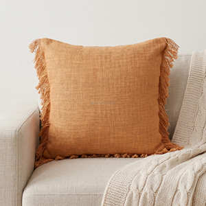 Housse de coussin en coton de luxe marron avec franges, coussin décoratif rustique moderne pour la maison - Product Image 3