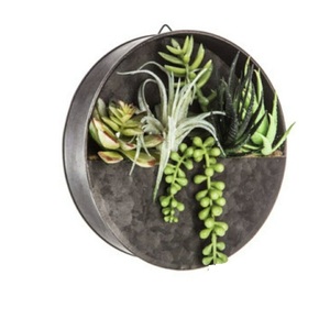 Jardinière murale ronde en métal au design unique, en fer galvanisé, décoration murale suspendue pour la décoration intérieure et extérieure, accent de jardin. - Product Image 1