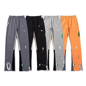 Custom Wholesale <b>Men's</b> Jogger <b>Trousers</b> Flared <b>Men</b> Sweatpants Patchwork Paint Splatter <b>Elastic</b> Track <b>Men's</b> Pants - Product Image 1