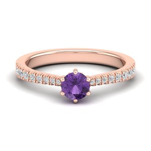 Anillo REYES de Oro Sólido de 14K y 18K con Gema de Amatista de Corte Brillante Redondo de 0.5 Quilates y Moissanita para Mujer, Precio al por Mayor - Product Image 5