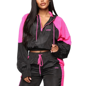 Custom Multi Color Contrast Panel Breathable <b>Women</b> Windbreaker Sets Winter Nylon Reflective Piping Shell <b>Jacket</b> Pants Tracksuit - Product Image 2