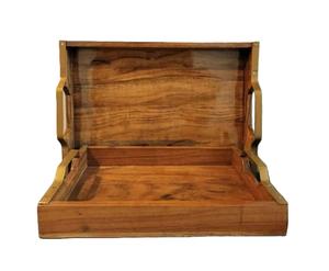 Plateaux de service rustiques en bois de style vintage avec poignée en métal, plateau décoratif en bois pour le petit-déjeuner, plateau de service et de rangement au meilleur prix - Product Image 1