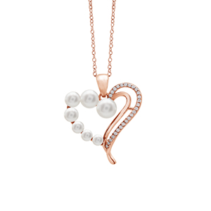 Solid 925 Sterling <b>Silver</b> Heart Fine Pendants With Freshwater Pearls & Diamond Accents Romantic Women's Fine Jewelry For Wedding - Product Image 4