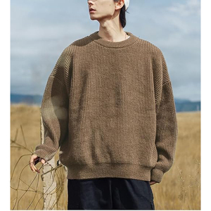Pull classique anti-boulochage pour homme, col rond, en coton doux tricoté, essentiel pour l'hiver, décontracté, avec logo frontal - Product Image 4