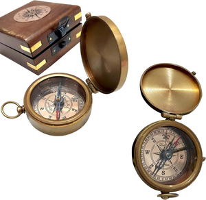 Boussole en laiton antique avec boîte cadeau en bois, boussole de navigation nautique, boussole de poche, boussole de voyage, cadeau décoratif - Product Image 2