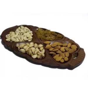 Bandeja de servir larga de madera con múltiples compartimentos, plato rectangular de madera dividido para frutos secos, tazón para aperitivos con asa - Product Image 2