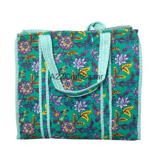 Eco-Friendly Women's 100% Pure Cotton Striped Quilted Tote <b>Bag</b> Long Handle Large Size Travel Ready for Groceries Party Use - Product Image 6