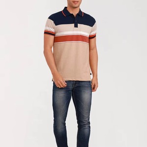 Polo de punto a rayas con bloques de color para hombre, manga corta, corte regular, diseño con bolsillo, personalizable, venta al por mayor, OEM - Product Image 3