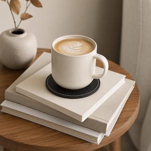 Set of 6 Black Leather Coasters 4 Inch Round Non‑Slip Drink Coasters for Table & <b>Desk</b> Spill Protection for Coffee Cups Coaster - Product Image 2