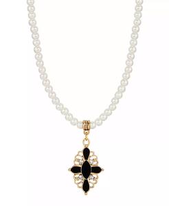 Collana con pendente ovale in finta perla e cristallo Jet |   2028 - Product Image 1