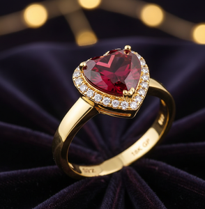 8mm Heart Shape Red Hydro Gemstone <b>Ring</b> with CZ 925 Sterling Silver 18K Gold Plated Designer Cocktail <b>Ring</b> US 6 - Product Image 1