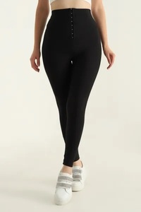Leggings taille haute simples et antibactériens, longueur intégrale, avec ceinture, en Spandex/Polyester pour femme, idéaux pour le yoga - Product Image 2