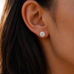 Minimalist Round Cut Lab Grown Diamond Bezel Set Stud <b>Earrings</b> 14K Solid Gold Screw <b>Back</b> <b>Earrings</b> Custom jewelry Manufacturer - Product Image 2