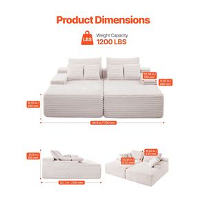 Divano Chaise Longue Doppio Oversize da 82,7 Pollici, Comodo Divano a Due Posti con Seduta Profonda in Morbido Tessuto Corduroy, Divani Componibili per Soggiorno - Product Image 3