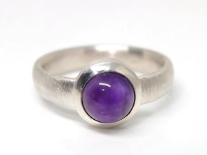 Amethyst <b>Ring</b> 925 Sterling Silver Minimalist Purple Gemstone Cabochon Handmade February Birthstone Jewelry - Product Image 4