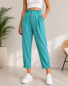 <b>Women's</b> Red Straight Canvas Pants Mid Elastic Waist Solid Regular Fit Casual Autumn Breathable Eco-Friendly Quick Dry 240g - Product Image 3