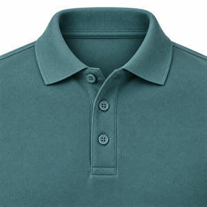 Men's <b>Long</b> <b>Sleeve</b> Polo Shirt <b>Light</b> <b>Blue</b> Solid Color Knitted Collar Casual <b>Top</b> 100% Cotton 220 GSM - Product Image 3