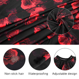 Cape de coiffure professionnelle noire en polyester à imprimé rose, résistante à l'eau, avec fermeture à bouton-pression réglable, réutilisable pour salon - Product Image 6