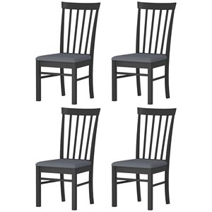 Sedie da pranzo imbottite in stile rustico (set di 4) - Struttura in legno di gomma nero e grigio, rivestimento in tessuto - Product Image 1