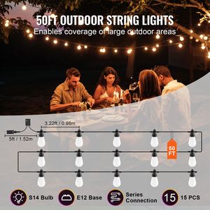 Luci a stringa RGB da esterno da 15 m, 15 lampadine, controllo tramite APP, corpo in plastica, luce bianca, luminosità regolabile, timer integrato - Product Image 4