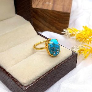 Anillo de Plata de Ley 925 Chapado en Oro de 14k con Turquesa y Cobre, Anillo Boho Hecho a Mano, Joyería con Piedras Preciosas Naturales - Product Image 1