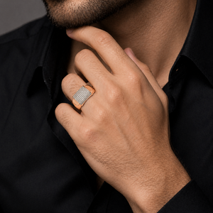 <b>Mens</b> 18KT Rose Gold Rectangular Micro Pave Cubic Zirconia Signet <b>Ring</b> Wide Polished Statement Band Wedding Party Gift Jewelry - Product Image 5